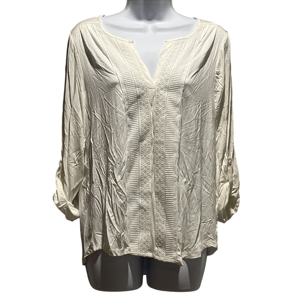 Cable & Gauge Lace Crochet Top – Ivory Boho V‑Neck NWT Size M